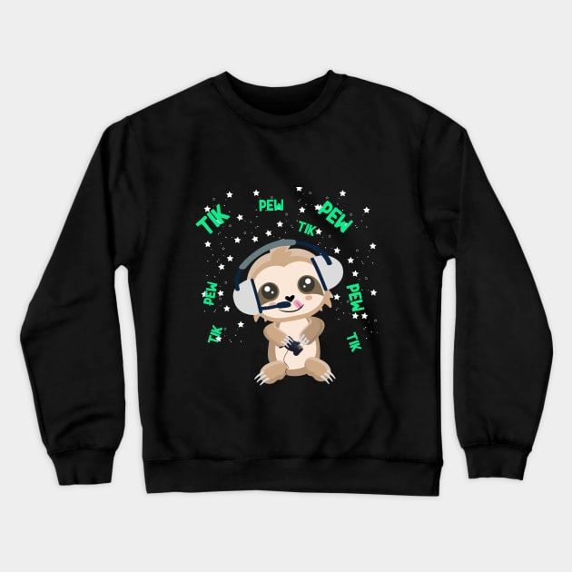 Funny cute baby sloth playing video games Crewneck Sweatshirt by Flipodesigner